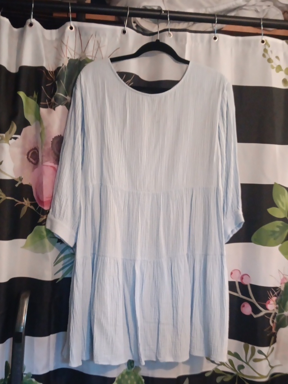 Oh Light Blue Tiered Midi Dress